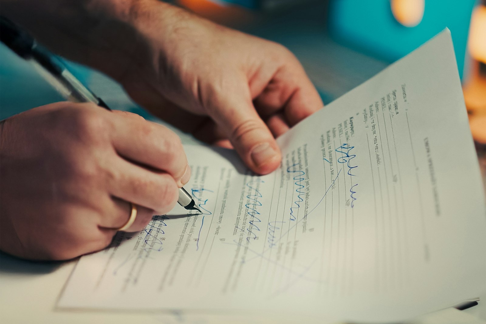 Un homme signe un document au stylo