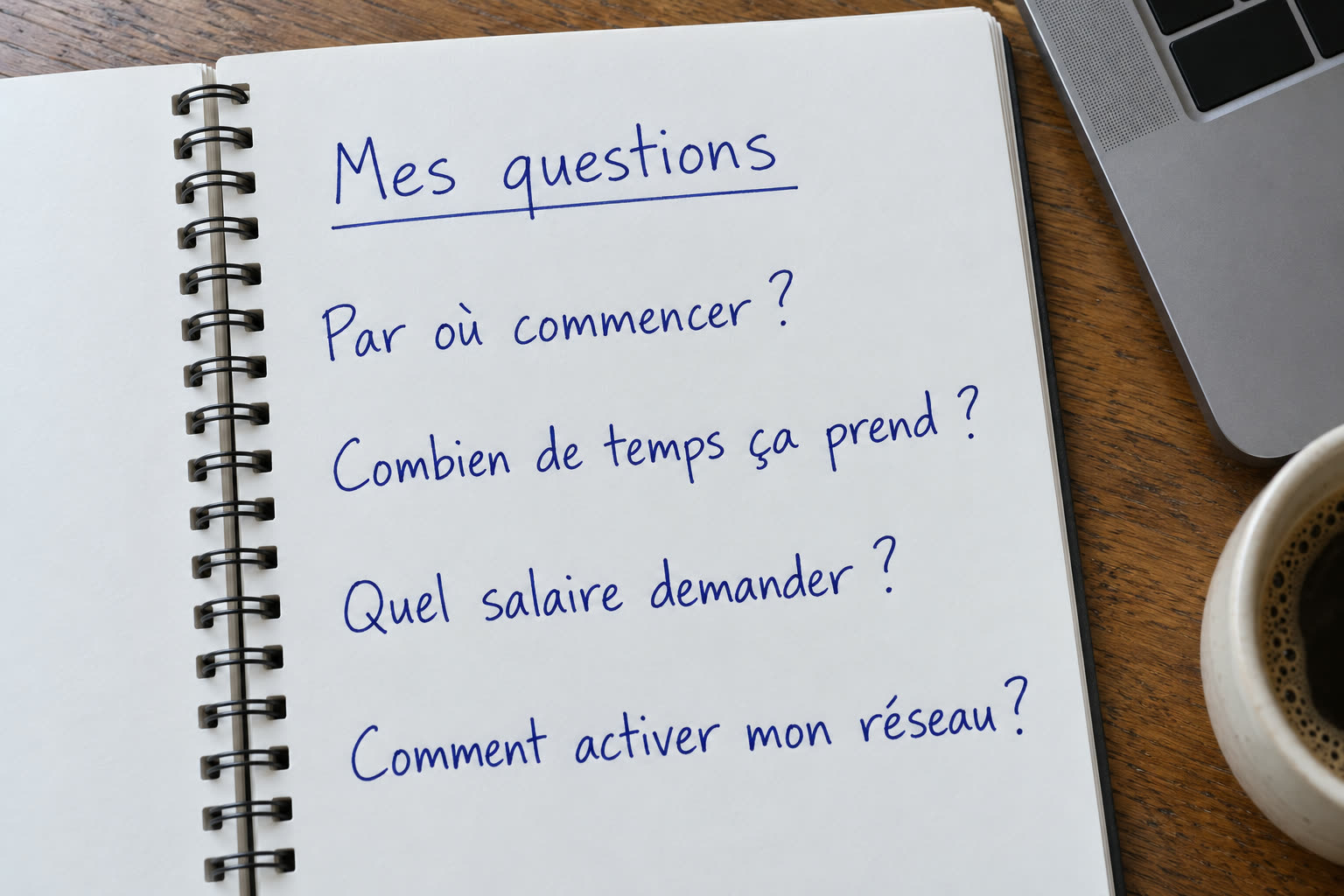 Carnet « Mes questions » : par où commencer, combien de temps, quel salaire demander, comment activer mon réseau